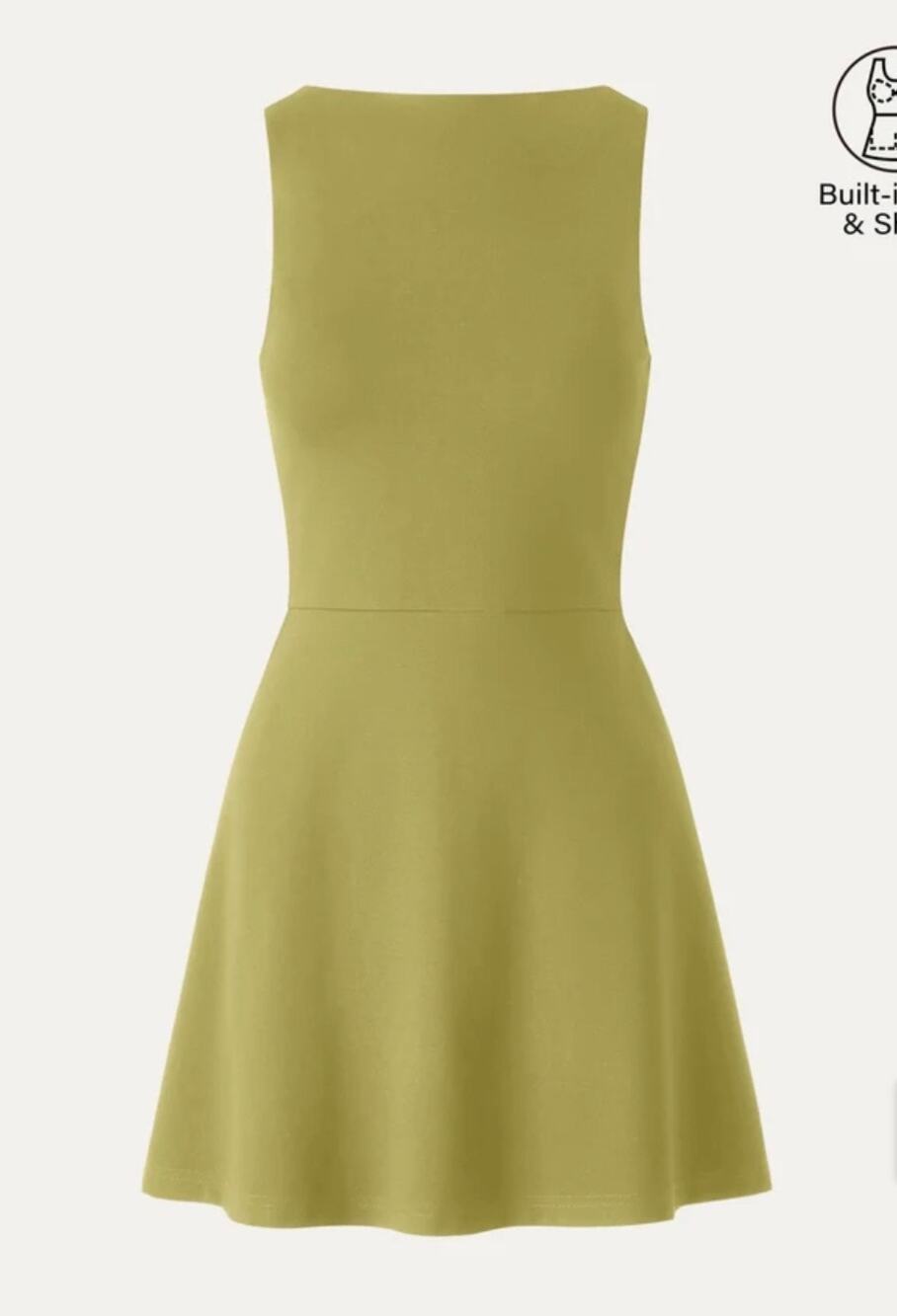 OGL Move Olive Green S Boatneck Built-In Bra A-Line Knee Length Dress New NWT